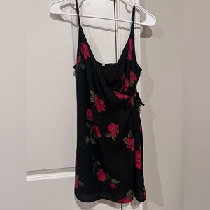 Tobi Black Dress with Red Floral Design